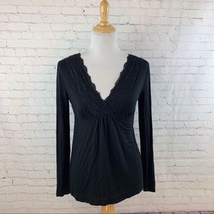 Tahari lace trim long sleeve blouse